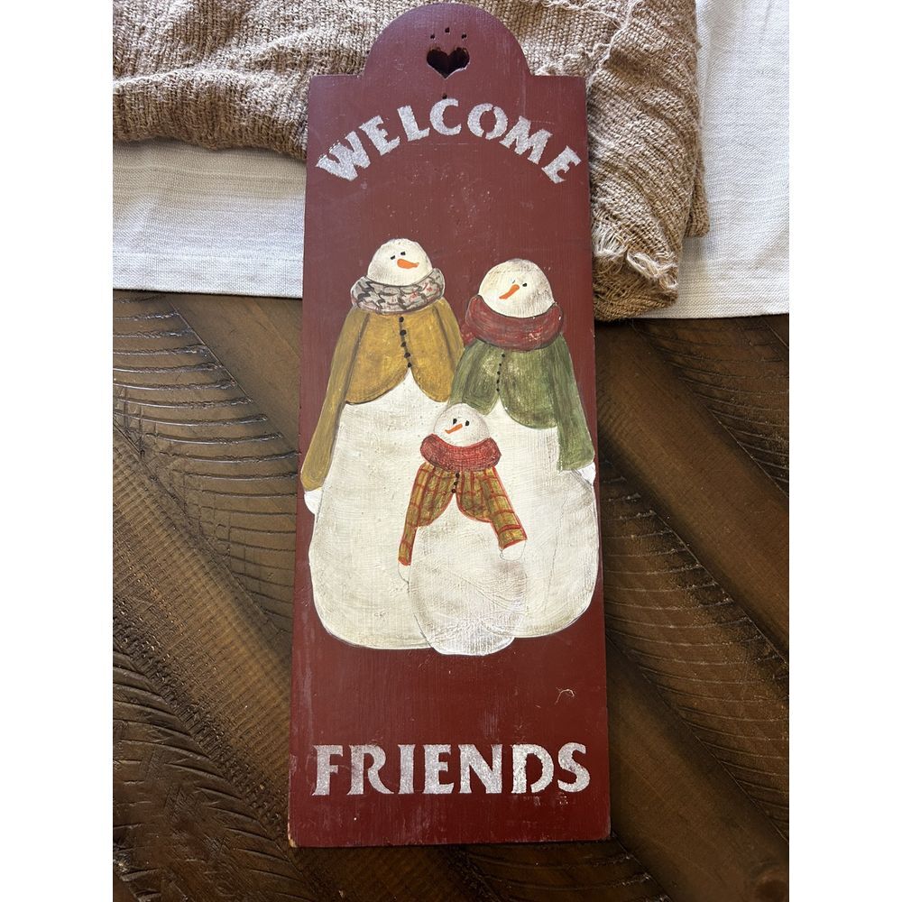 Rustic "Welcome Friends" Hand-Painted Local Artist Wooden Sign‎ with wall hanger